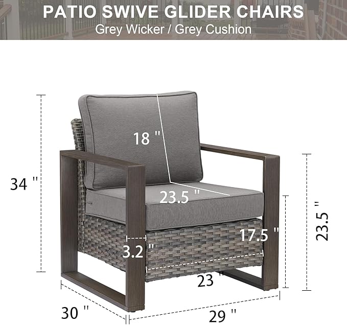 Belord Patio Wicker Chairs Set of 2-350 LBS Weight Capacity Wicker Outdoor Club Chair Set with Metal Wide Armrests for Porch Deck Sunroom Backyard