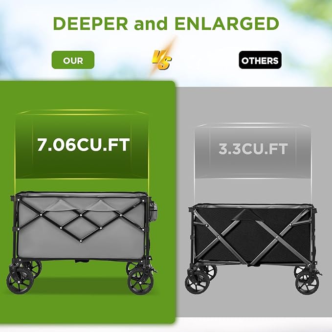 Bezseller Collapsible Wagon 400 lbs, Wagons Carts Foldable, Beach Carts with Big Wheels for Sand, Utility Folding Cart with All-Terrain Wheels, for Grocery, Sports, Shopping and Camping, Grey