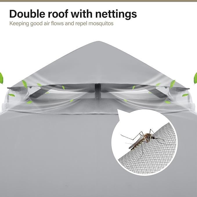 LAUSAINT HOME Outdoor Patio Gazebo 12'x12' with Expansion Bolts, Heavy Duty Party Tent & Shelter with Double Roofs, Mosquito Nettings and Privacy Screens for Backyard (Grey)