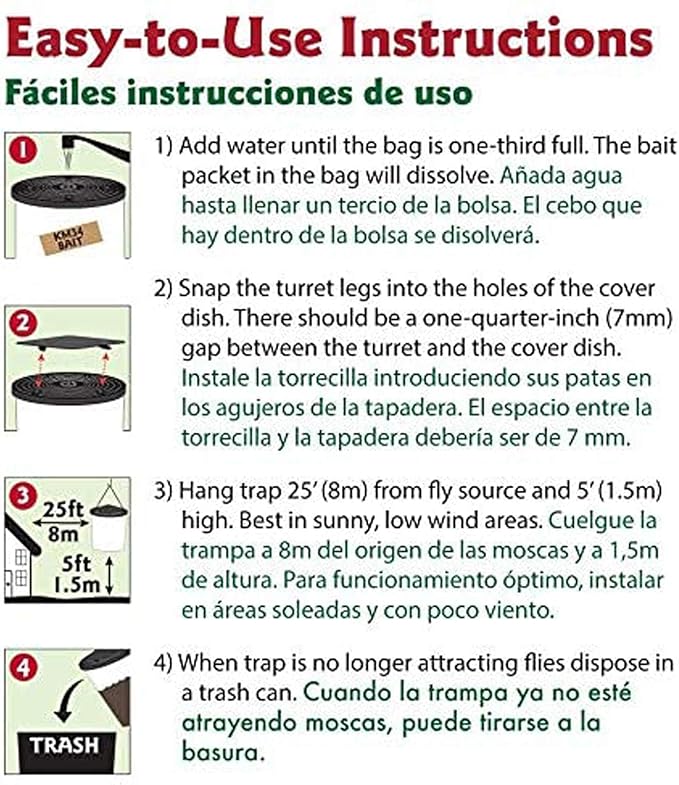 Flies Be Gone Outdoor Fly Trap - Disposable Non Toxic Fly Catcher, Made in USA - Natural Bait Trap for Patios, Ranches, Outdoor Environments - Disposable Flytrap, 10-Pack