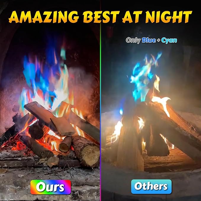 HGD (12 Pack) Magic Campfire Fire Color Changing Packets for Fire Pit, Indoor/Outdoor Fireplace, Bonfire - Rainbow Magical Flame, Camping Accessory, Compatible with Wood