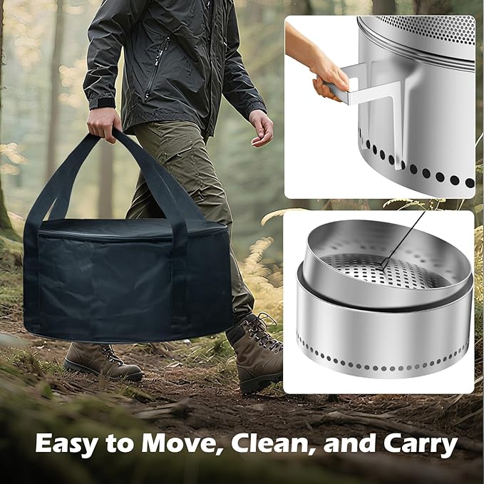 20 Inch Smokeless Fire Pits, Portable Firepit Stainless Steel Stove Bonfire, Outdoor Wood Burning Fireplace with Removable Ash Pan & Grill Rack, 360° Ventilation, for Camping, 4-6 People
