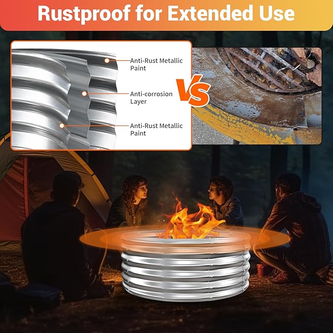 39 Inch Fire Pit Ring for Outside Wood Burning,17'' Taller High Heat Resistant Outdoor Firepit & Fireplace,Heavy Duty Galvanized Steel Fire Bowls Portable for Backyard Bonfire,Patio,Camping