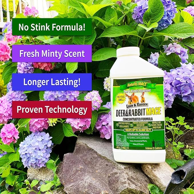 Nature’s MACE Deer & Rabbit Mace 40oz Concentrate Deer & Rabbit Repellent, Deer Repellent Spray for Plants, Lawns, Flowers & Gardens, Plant Safe Deer Spray, Protect Plants Fast, All-Season Protection