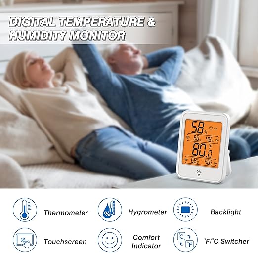EAGLE PEAK Digital Hygrometer Thermometer Humidity Gauge with Backlight Display, Indoor Room Thermometer with Temperature Humidity Monitor for Nursery Room Greenhouse Basement, 2 Pack