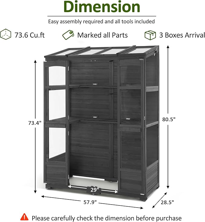 MCombo Wooden Greenhouse, Walk-in Outdoor Greenhouse with Openable Roof and Lockable Door, 0899 (Dark Grey)