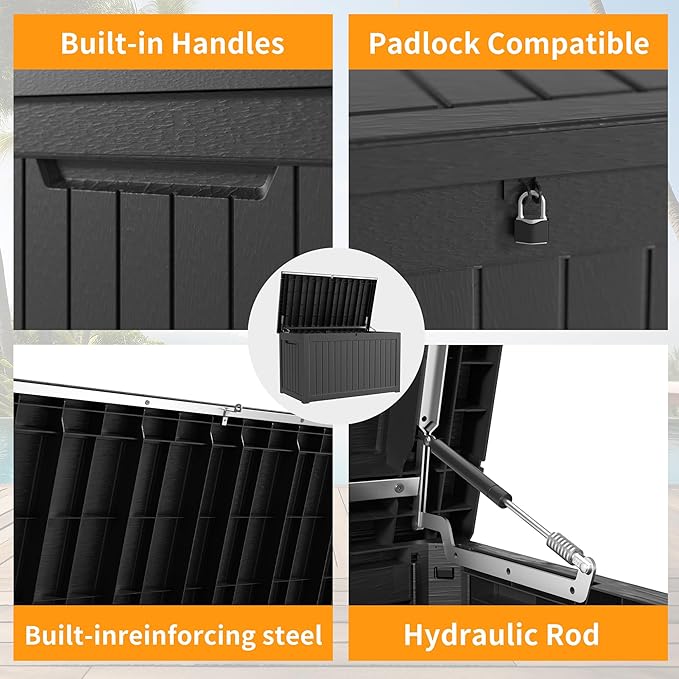 280 gallon Deck Boxes Resin Material Outside Storage Box Large Storage Bins with Lids Deck Boxes Outdoor Waterproof for Outdoor Use
