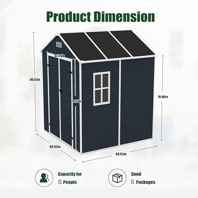 6X6 FT Resin Outdoor Storage Shed, Plastic Garden Sheds with Waterproof Roof & Air Vent,Outside Patio Storage House Tool Shed with Window &Lockable Door for Backyard, Lawn, Dark Grey