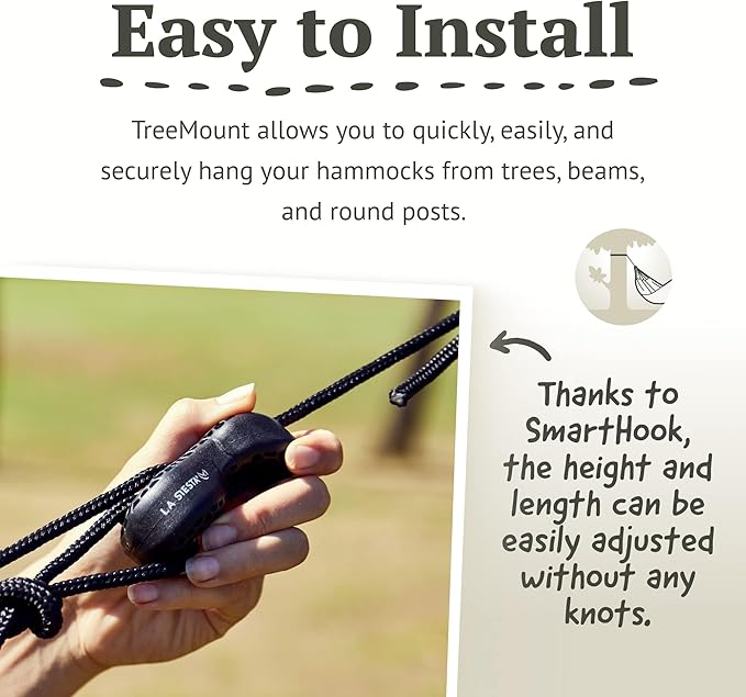 La Siesta® Large Double Brisa Classic Hammock & Tree Mount, Trees Beams Posts Suspension Kit, Indoor Outdoor Hammock Swing, Weather Resistant, Sea Salt