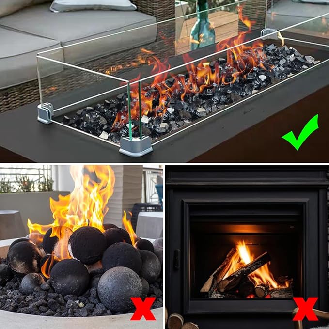 Fire Glass for Propane Fire Pit, 1/4 Inch High Reflective Fireplace Glass Rocks for Fire Pit Table, 10 lbs Fire Pit Glass Rocks for Outdoor Fire Table and Landscaping, Black Reflective