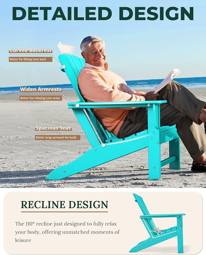 BRIOPAWS Adirondack-Chairs-Set of 4 | Fire Pit Chair | Oversized | HDPE Plastic | Weather Resistant | for Deck Outdoor Poolside Campfire | Aqua
