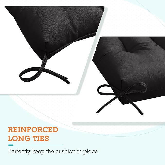 EAGLE PEAK Tufted Outdoor/Indoor High Back Patio Chair Cushions, Set of 2, 46'' x 22'', Black