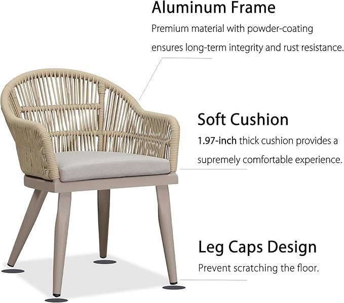 PURPLE LEAF 9 Pieces Patio Dining Set with Outdoor Aluminium Square Dining Table and Woven Rattan Chairs Modern Metal Furniture Cushions Sets for Garden Yard Indoor Decor Kitchen Champagne