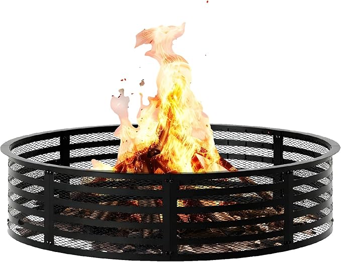 Smokeless Fire Pit Ring, 48 Inch Inner/50 Inch Outer, 11.9" Height, Heavy Duty Metal Fire Ring for DIY Fire Pits, Outdoor Above or In-Ground, Camping Garden Patio Backyard