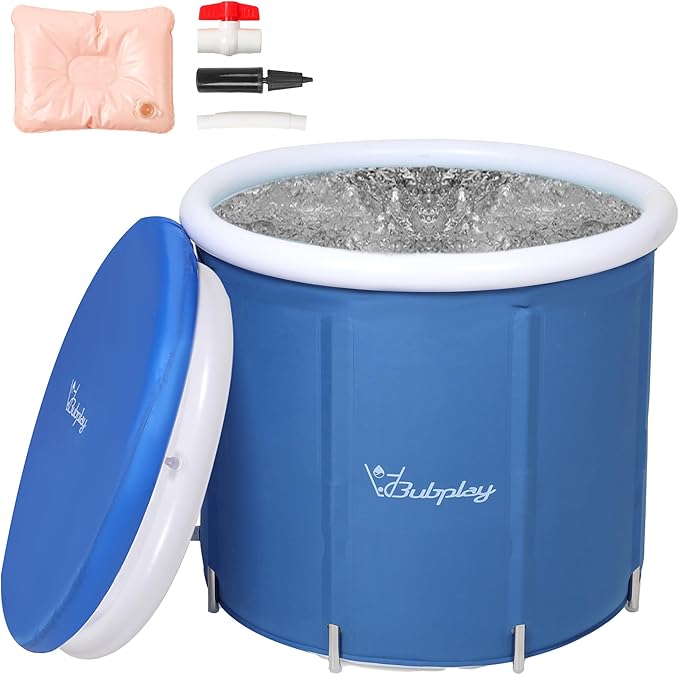 XL Ice Bath Tub for Athletes & Adults - 105 Gallons Ice Tub, Cold Plunge Tub with Cover, Ice Plunge Tub for Recovery & Cold Water Therapy, Inflatable Ice Bath Barrel for Indoor Outdoor - Blue