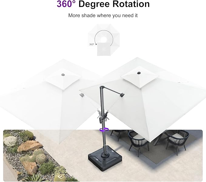 PURPLE LEAF 9' X 12' Sunbrella Patio Umbrella Outdoor Rectangular Double Top Large Heavy Duty 360° Rotation Offset Cantilever Umbrella for Outside Deck Backyard Garden Pool Canvas Natural