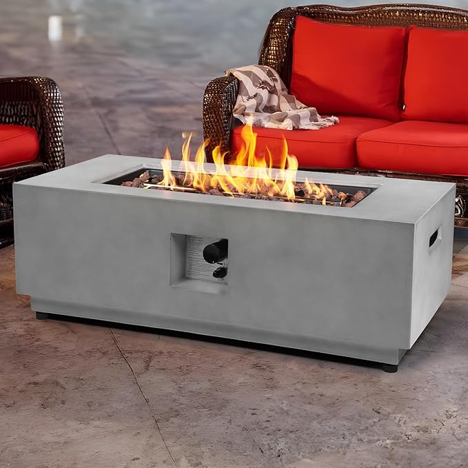 42 Inch Outdoor Propane Fire Pit Table, Modern Gas Fire Pits for Outside Patio, CSA Certified Ignition Systems Firepit, 50,000 BTU Rectangule Fire Table for Garden Backyard Deck