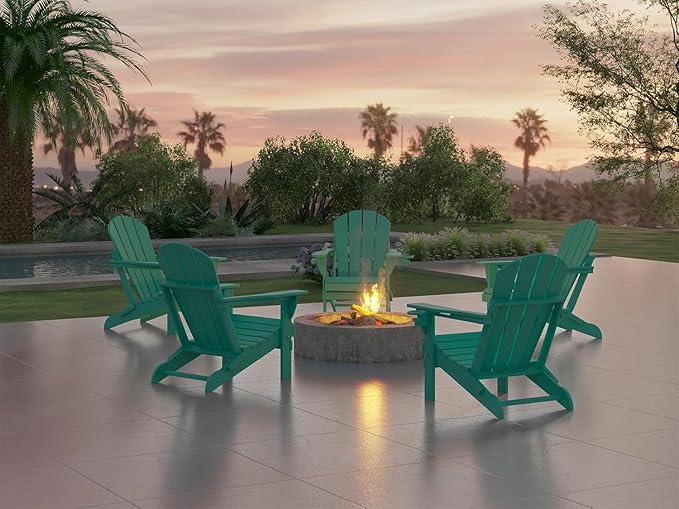 Ciokea Folding Adirondack Chair Wood Texture, Patio Adirondack Chair Weather Resistant, Plastic Fire Pit Chair with Cup Holder, Lawn Chair for Outdoor Porch Garden Backyard Deck (Lake Blue, 2Pack)
