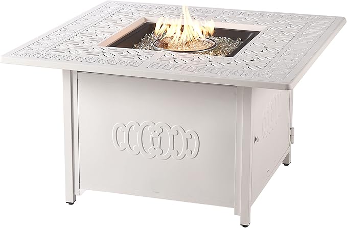Square 42 in. x 42 in. Aluminum Propane Fire Pit Table with Glass Beads, Two Covers, Lid, 57,000 BTUs in Grey Finish