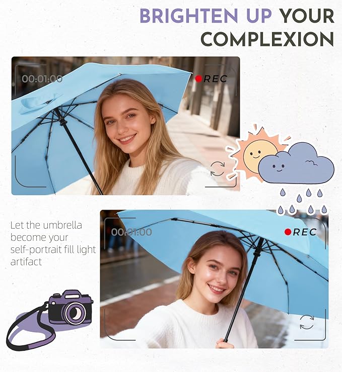 UV Travel Umbrella for Sun Protection & Rain, Compact Windproof Folding, Refined craftsmanship, Auto Open/Close, 43" Canopy with color coating, UPF 100+ UV Blocking, TSA Approved