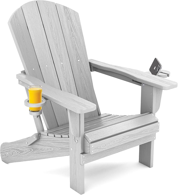 SERWALL Adirondack Chair with Cup Holders - Composite Adirondack Chairs HDPE Outdoor Chairs All Weather Use- Silver Gray