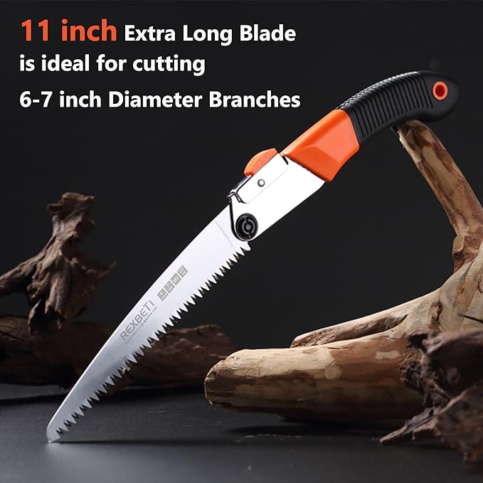 REXBETI Folding Saw, Heavy Duty 11 Inch Extra Long Blade Hand Saws for Wood Camping, Dry Wood Pruning Saws With Hard Teeth, Quality SK-5 Steel，Gifts for men