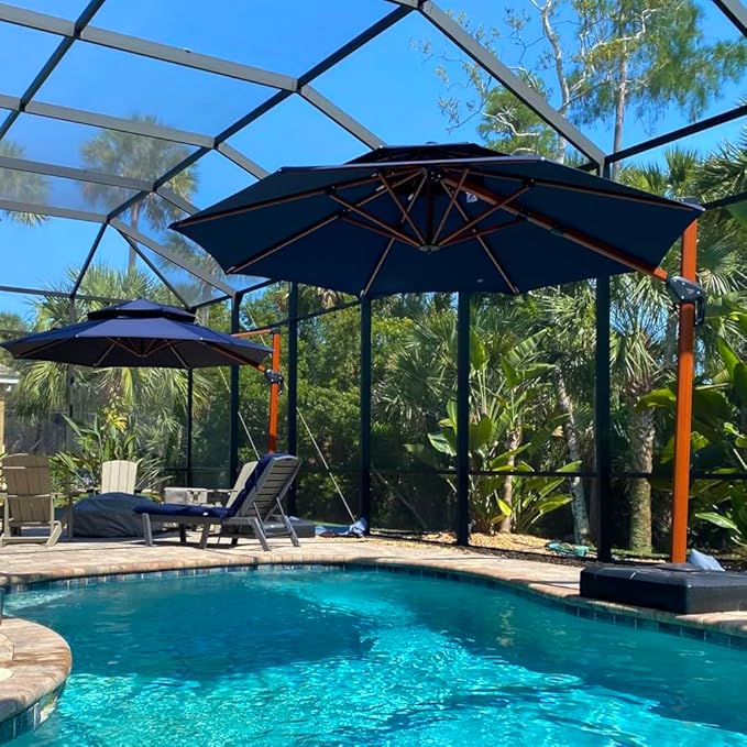 PURPLE LEAF 13ft Patio Umbrella Outdoor Round Umbrellas Large Cantilever Umbrella Windproof Offset Umbrellas Heavy Duty Sun Umbrella for Garden Deck Pool Patio, Navy Blue