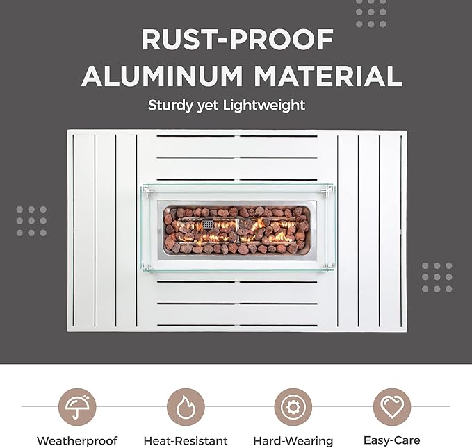 Wisteria Lane 54.3” Outdoor Patio Aluminum Fire Pit Table, 50000 BTU CSA Certified Propane Gas Fire Pit, Rectangular Fire Table w/Stainless Burner, Lava Rock, Waterproof Cover