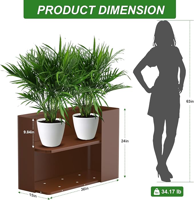 Metal Rectangular Planter Box 36" L x 15" W x 24" H, Large Planters for Outdoor Plants, Rectangular Tall Planters for Outdoor Plants with Drainage Holes