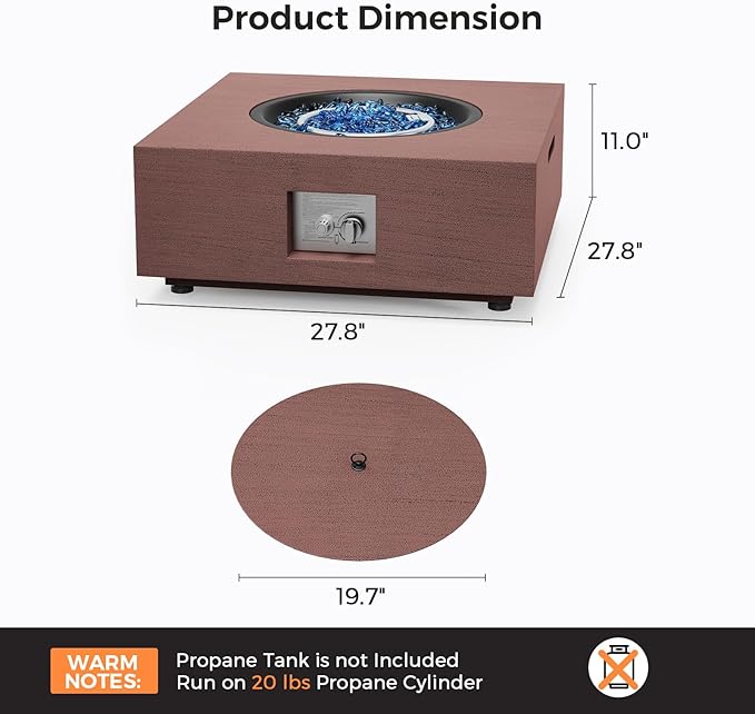 28 Inch Fire Pit Table Propane Fire Pit 40,000btu Gas Fire Pits for Outdoor Outside Patio with Burner Lid, Glass Rocks