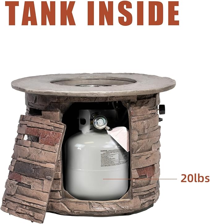 SUNBURY Outdoor Fire Pit Propane Round Fire Pit Table Fire Column, Stonecrest 40,000 BTU Gas Fire Pits for Outside w Lava Rocks, Waterproof Cover, CSA Certified