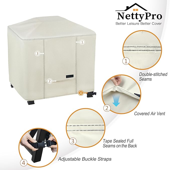 NettyPro Fire Pit Cover Square Waterproof Outdoor Firepit Cover for Gas Propane Fire Pit Table, 50 x 50 x 24 inch, Beige