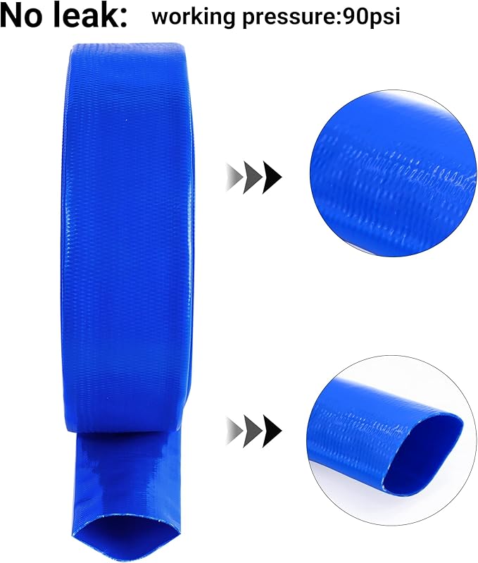2" x 100 FT Pool Backwash Hose Blue Heavy Duty Reinforced PVC Lay Flat Water Discharge Hose for Swimming Pool Filter Pump,with 2 Clamp