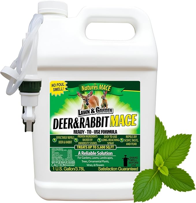 Nature’s MACE Deer and Rabbit Mace, Deer Repellent Spray, 1 Gallon, Deer Repellent for Plants, Flowers, Lawns, & Gardens, Deer Deterrent, All-Season Protection, Protect Plants Fast, Pet & Plant Safe
