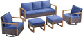 Rilyson Outdoor Wicker Patio Furniture Set - 5 Piece Patio Conversation Set with 2 Wicker Swivel Rocker Chairs,2 Rattan Ottoman and 1 Couch,Thick Cushions,Deep Seating,Wide Armrest(Brown/Blue)