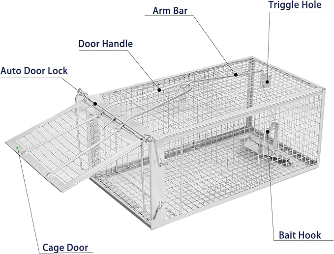 2 Pack Humane Rat Traps - Rodent Trap for Squirrel Mouse Mice, Live Rat Traps Catch & Release for Indoors and Outdoors(12.6''*5.5''*4.7'')