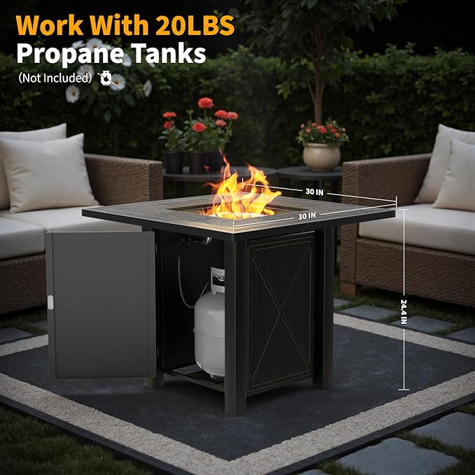 HOTEAGLE 30" Propane Fire Table with Premium Ceramic Tabletop, 50000 BTU Powerful Gas Firepit Table - Includes Lid and Lava Rocks, Ideal Outdoor Fire Fit for Dining, Party in Patio, Garden, Yard