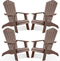 Psilvam Adirondack Chair, Oversized Poly Lumber Fire Pit Chair with Cup Holder, 350Lbs Support Patio Chairs for Garden, Weather Resistant Outdoors Seating, Relaxing Gift for Father & Mother (4, Brown)