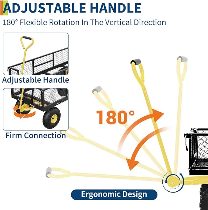 900 LBS Garden Cart with Removable Mesh Sides, Heavy Duty Steel Garden Wagon with Adjustable Handles & 10" Pneumatic Tires, Utility Wagon for Lawn Camping Farm Yard, Black+Yellow