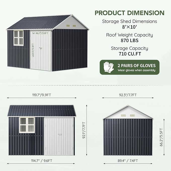 8x10 FT Outdoor Metal Storage Shed, Single Door, 1 Clear Window, Tool Shed for Garden, Patio, Backyard Nightblue