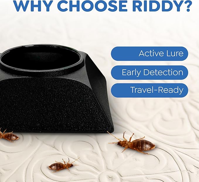 Riddy Bed Bug Detection Kit, Bed Bug Trap and Lure for Early Detection and Monitoring, Safe for Mattress, for Home or Travel, 4 Pack (Includes 4 Traps and 4 Lures)