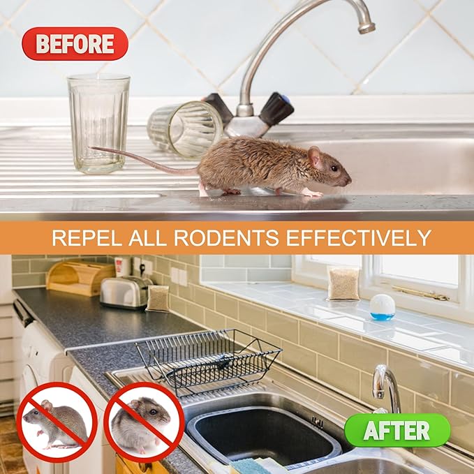 Mouse Repellent Pouches,24 Pack Natural Rodent Repellent for Indoor Use - Keeping Mice Out of Home, Car, Garage & Attic, Safe for Humans and Pets
