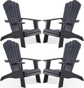 Psilvam Adirondack Chair, Oversized Poly Lumber Fire Pit Chair with Cup Holder, 350Lbs Support Patio Chairs for Garden, Weather Resistant Outdoors Seating, Relaxing Gift for Father & Mother (4, Black)