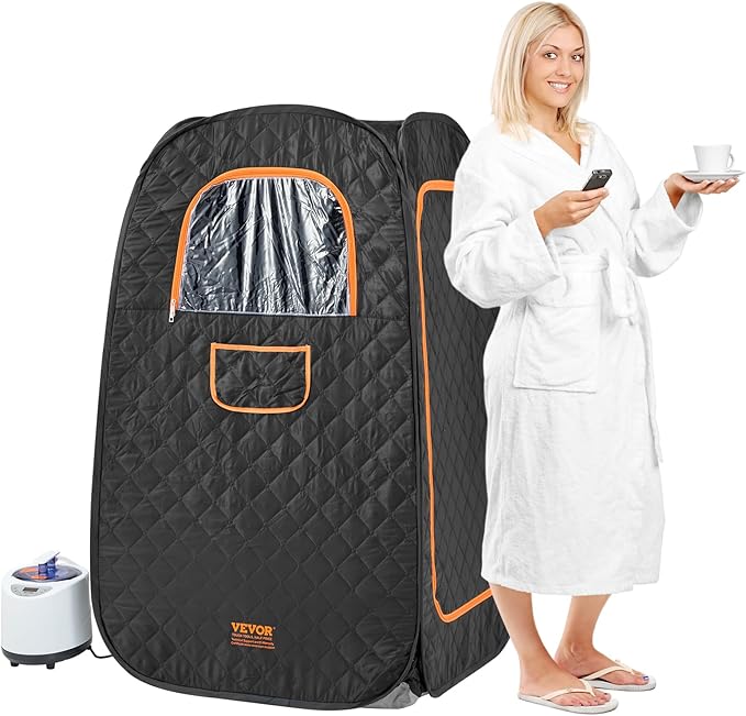 VEVOR Compact Portable Steam Sauna Tent, 1200W Sauna with Chair & Storage Bag, Home Sauna Tent for Detox Relaxation, Time & Temperature Remote Control Personal Sauna for Home, 2.6’x 2.6’x 4.3’