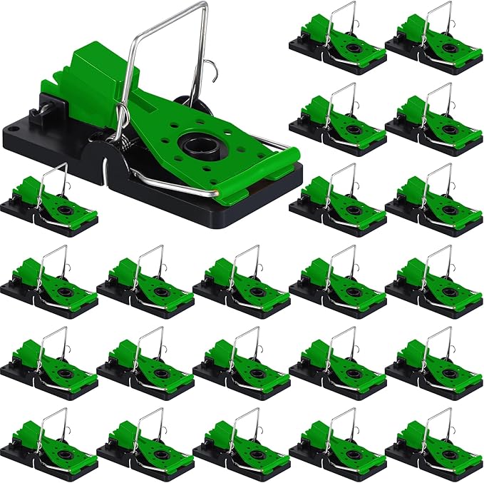 Qualirey 24 Pcs Mouse Traps Plastic Snap Rat Trap Bulk Reusable Quick Effective Safe for Indoor Outdoor Home House Warehouse Garden Kitchen 3.86 x 1.81 x 2.17 Inch (Black,Green)