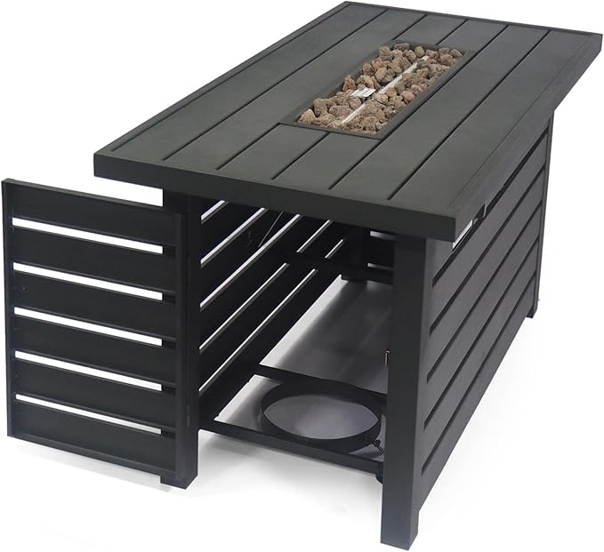 Merax 30,000 BTU Rectangular Iron Fire Pit with Hidden Propane Tank Cover, 47.25" L Outdoor Gas Firepit for Patio & Backyard, Black