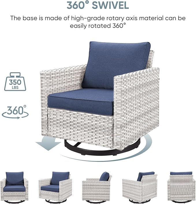 HUMMUH Patio Swivel Chairs Set of 2,PE Wicker Outdoor Rocker Chairs Bistro Set Porch Balcony Furniture with Cushions
