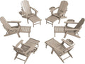 Adjustable Adirondack Chair with Retractable Ottoman Set of 6, HDPE Folding Adirondack Chair with Cup Holder, All Weather Fire Pit Chair for Outdoor.