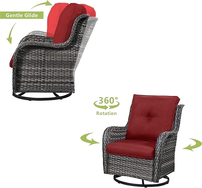HUMMUH Patio Furniture Set with Fire Pit Table 6-Piece Wicker Outdoor Swivel Rocker Patio Chairs Loveseat Conversation Set for Porch, Backyard, Deck