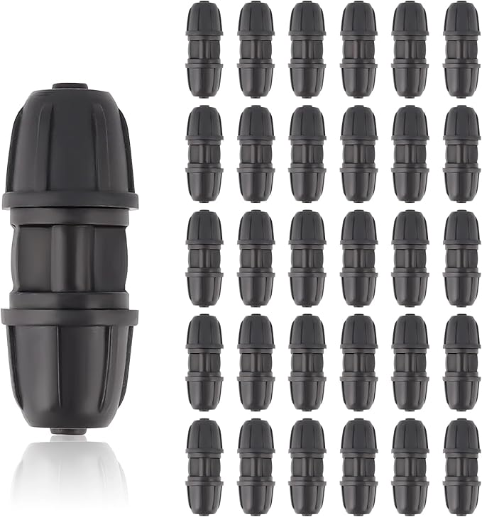 Kalolary 30PCS Drip Irrigation Fittings 1/4" Irrigation Tubing Coupling Lock Barbed Coupling for Drip Irrigation Tubing Anti-Drop Irrigation Coupling for Garden Drip Irrigation Parts